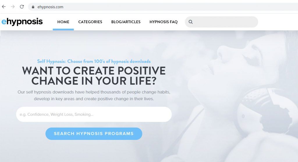 Screenshot of the Homepage of eHypnosis that offer free self hypnosis audio
